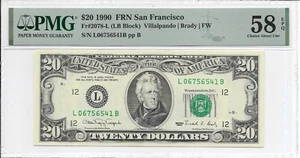 1990 $20 SAN FRANCISCO FRN. PMG Choice About UNCIRCULATED 58 EPQ Banknote. - Picture 1 of 2