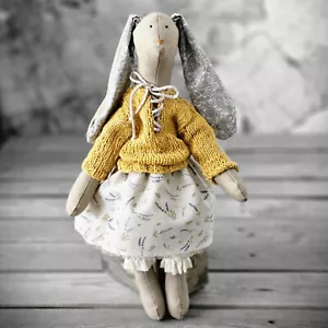 Vintage Stoffhase 43 cm m. Strickpullover Rock Hose Hase Osterhase Handarbeit - Bild 1 von 5