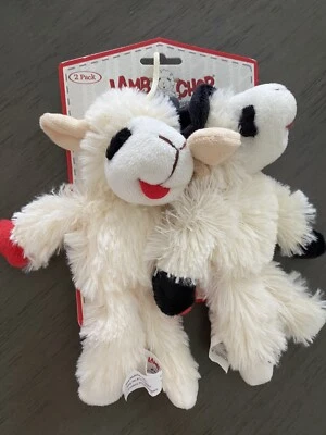 Multipet 2 Small Lamb Chops Squeaky Dog Toys Plush 7” (1)HALLOWEEN (1) RED PAWS - Image 1 of 2
