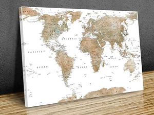 Klassische Weltkarte Länder Hauptstädte Leinwanddruck Kunst Wand gerahmt oder nur gedruckt - Bild 1 von 10