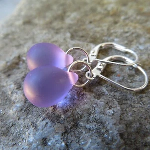 Tiny drop sea glass earrings - cultured beach glass jewelry - Picture 1 of 10