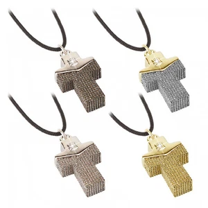 Collana Pendente Croce Uomo Byblos Blumen 8561 Acciaio Cordoncino Silver Oro - Picture 1 of 1