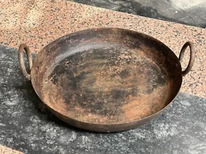 RARE OLD VINTAGE HANDMADE RUSTIC IRON KADAI / FRYING FRY PAN WOK KITCHENWARE - Picture 1 of 12