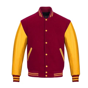 Men varsity Jacket Letterman Cardinal Wool, Gold Leather Sleeves School Jacket - Picture 1 of 4