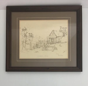 Barbel Amos Arte enmarcado Cangrejo Hervir Pluma y Tinta 1984 Primitive Cabin Family - Imagen 1 de 12