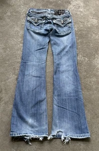 Miss Me Girls Jeans Denim Sz 12 Bootcut Stretch Embellished Distressed 24x27 - Picture 1 of 18