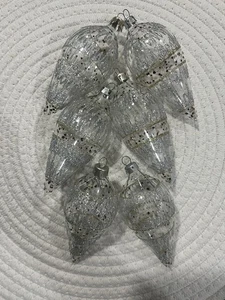 Vintage Boxed Clear Irredescent   Glittered Snowflake Ornaments Set Of 5 - Picture 1 of 4