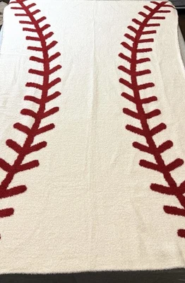 POTTERY BARN KIDS BASEBALL FUZZY THROW BLANKET 40" x 60" SOFT FLEECE COZY SPORTS - Image 1 of 4