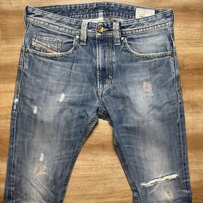 Jeans Diesel Masculino 29x34 Azul Thavar Slim Skinny Patched Ripped Punk Whisker 008B9 - Imagem 1 de 4