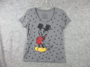 Disney Store Mickey Mouse Shirt Womens Small Girl's L Gray heart Glitter Tee - Picture 1 of 9