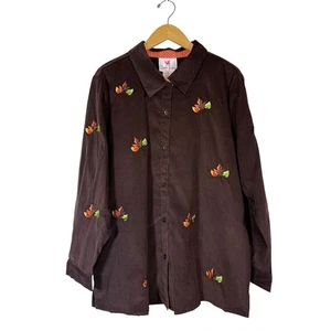 Nuevo con etiquetas Quacker Factory Talla 1X Marrón Pana Bordada Hoja Caída Abotonada Top - Imagen 1 de 11