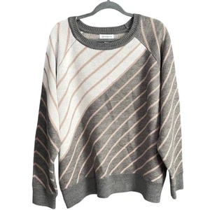 NWT Jones New York Sweater Womens 2XL Gray Beige Striped Knit Classic Comfort - Picture 1 of 11