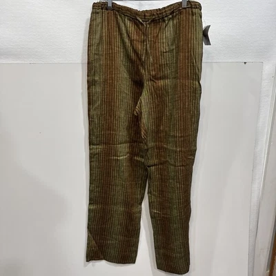 Calça de cordão nova com etiquetas Alfani tamanho 10 mistura de linho perna larga marrom verde listra - Imagem 1 de 4