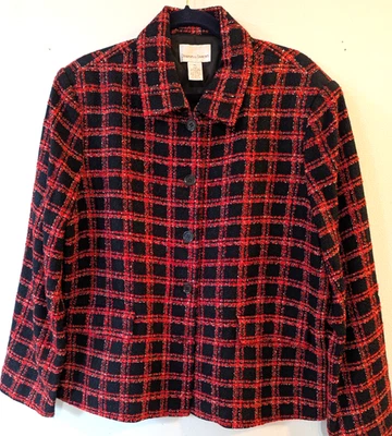 Chaqueta blazer para mujer roja y negra a cuadros con botones - talla XL - cortinas y damasco Foto 1 de 4