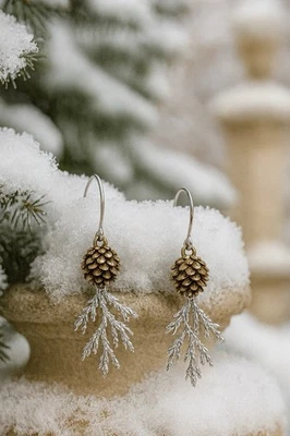 Pendientes cono de pino Free People plata encanto boho rama de Navidad declaración Foto 1 de 4