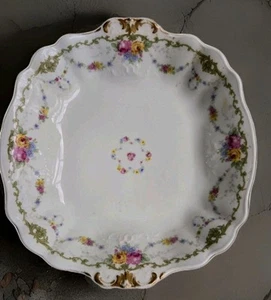 Charles Ahrenfeldt Limoges FRANCE Square Bowl 9.5 X9.5" Floral Original Handles - Picture 1 of 16