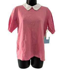 NWT CeCe Pearl Collared Dark Pink Sweater Womens Size Medium Long Sleeves - Picture 1 of 16