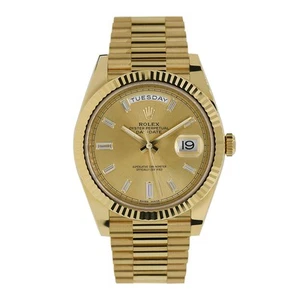 Rolex Day-Date 40 Watch 40MM Champagne Diamond Baguette Index Markers Dial Ye... - Picture 1 of 5