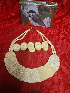 Collar y pulsera de hueso vintage de "THE FRUIT COMPANY" HOOD RIVER OREGON - Imagen 1 de 7