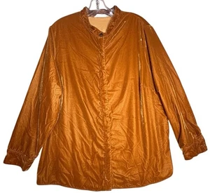 Soft Surroundings Button Down Blouse Women Sz 1X Mustard Yellow Velvet Top Fall - Picture 1 of 17
