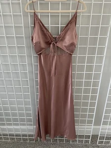 ASOS Design Dress Size 2 Satin Dusty Rose Lace Sleeveless Open Back Midi - Picture 1 of 11