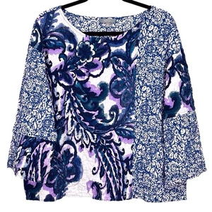 Habitat Crinkle Top Blue Patchwork Floral Womens Medium Batik Cotton Popover - Picture 1 of 8