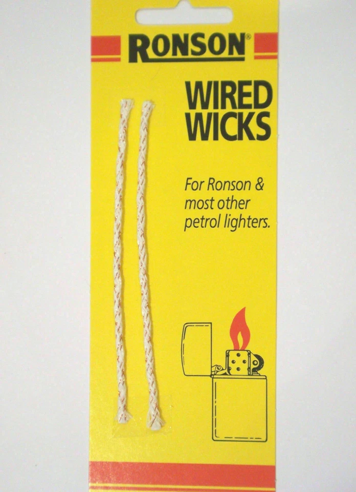 2 X RONSON WIRED WICKS & FOR MOST OTHER PETROL LIGHTERS NEW ON CARD