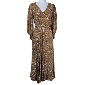 Faithfull The Brand Nerissa Prairie Midi Dress Sz L Brown Paisley Cottagecore - Picture 1 of 16
