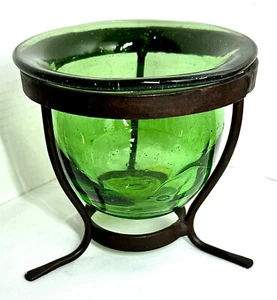 Vintage Hand Blown Art Glass on Wrought Iron Stand Vase, Candle Holder, Planter - Picture 1 of 7