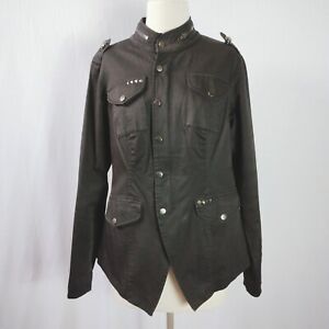 City Chic Womens Size XS Black Utility Jacket Military Metal Studs Snap Buttons