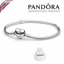 ALE Silver Genuine Pandora Moments Snake Barrel Heart Clasp Chain Bracelet Gift