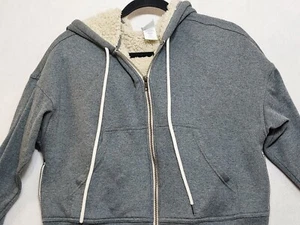 Cabi Women's Hoodie Sz M Sherpa Gray Lined Side Zip Thumbholes Aprés Ski Skater - Picture 1 of 16