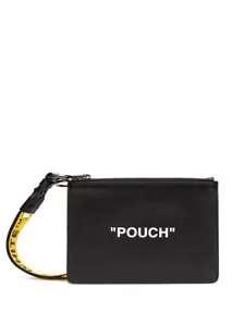 Pochette Pouch Unisex in Pelle Nera Off-White - Foto 1 di 7