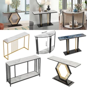 1.2m Large Slim Marble Console Table Entrance Table Double Base Stand View Table - Picture 1 of 44