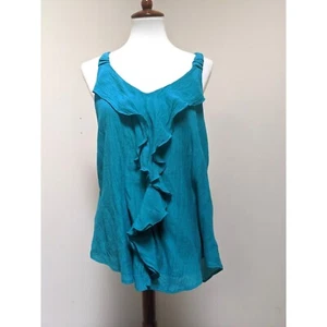 Top senza maniche IZ Byer donna XL turchese verde acqua arricciata collo a V camicia da serbatoio - Foto 1 di 5