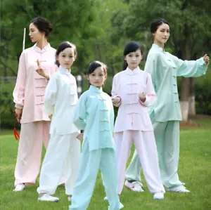 Kids Adults Tai Chi Linen Clothing Kung Fu Uniforms Wushu Martial Arts Suits - Picture 1 of 22