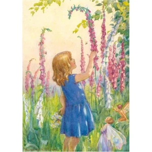 M W Tarrant - Girl with Foxgloves and Fairies - MEDICI POSTCARDS - Picture 1 of 2