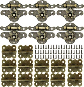 6Set Retro Design Jewelry Box Hinges and Antique Hasp Latch Decorative Cabinet D - Picture 1 of 12