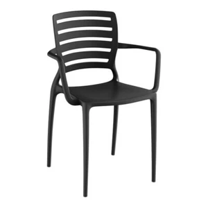 Bistro Style Black Resin Stackable Outdoor Patio Restaurant Dining Armchair - Picture 1 of 8