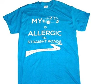 MINI COOPER T-SHIRT Fun Design! Allergic To Straight Roads SIZE MEDIUM TURQUOISE - Bild 1 von 1