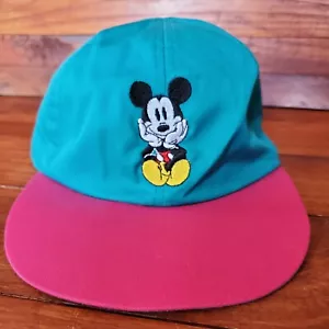 Vintage 90s Mickey Mouse Hat Fitted Turquoise Blue Pink Purple inside - Picture 1 of 7