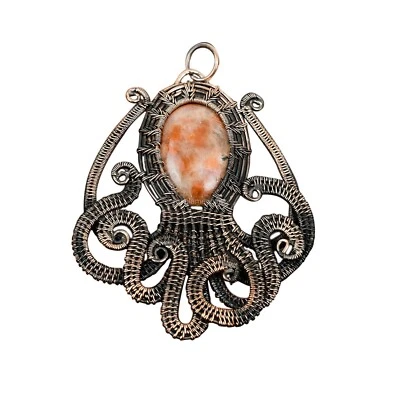 Venta Día de la Madre Ovalado Piedra Solar Cobre Esposa Alambre Envoltura Boho Pulpo Colgante Foto 1 de 4