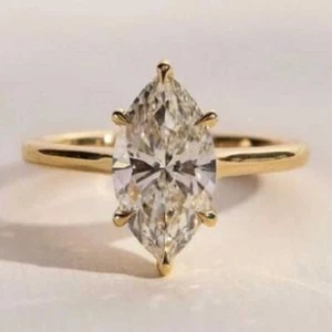 3Ct Marquise Cut DEF Moissanite Solitaire Engagement Ring 14K Yellow Gold Plated - Picture 1 of 9