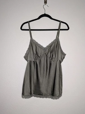 Camisola Babydoll Daisy Fuentes para mujer verde oliva Y2K hada satinado encaje ribete 1X Foto 1 de 4