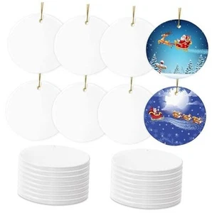 Sublimation Ceramic Ornaments - Bulk White Round Porcelain Ornament Blanks 12pc - Picture 1 of 8