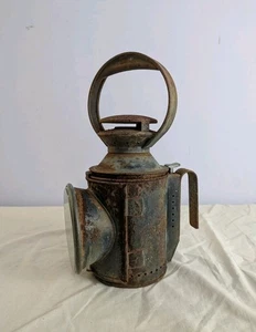 Antique Train Oil Lamp Vintage Tin Paraffin Carriage Lantern Light Marked B.R(M) - Foto 1 di 9