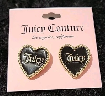 Juicy Couture Gold Tone & Black Enamel Juicy Heart Stud Earrings NWT - Image 1 of 3