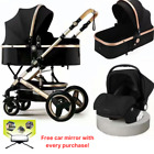 Newborn Baby Pram Pushchair Buggy Stroller 3in1 Travel System Car Seat W/MIRROR
