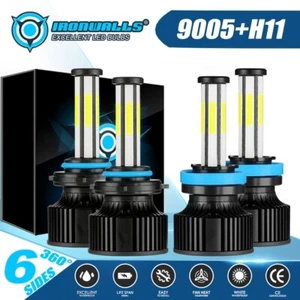 6-sides H11 9005 Combo LED Headlight Bulbs High Low Beam Conversion Kits 6500K - Picture 1 of 15