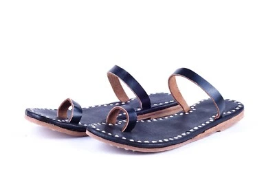 Sandalias de vestir informales de cuero negro genuino para mujer pantuflas para dama Foto 1 de 4